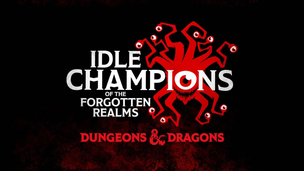 Logo of Idle Champions of the Forgotten Realms featuring a red beholder monster with multiple eyes