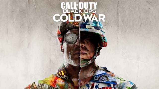 Split image of two soldiers facing forward with collage textures, under Call of Duty Black Ops Cold War logo