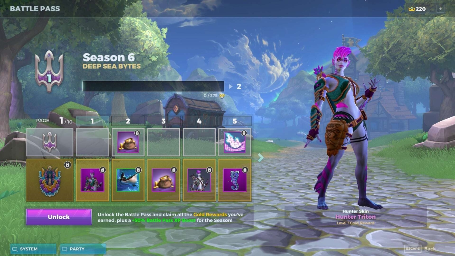 Hunter Triton character skin with purple hair and aquatic-style armour shown in Season 6 Deep Sea Bytes Battle Pass screen