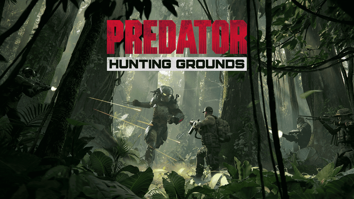 Predator engaging fireteam soldiers in dense jungle combat with gunfire and tactical movement