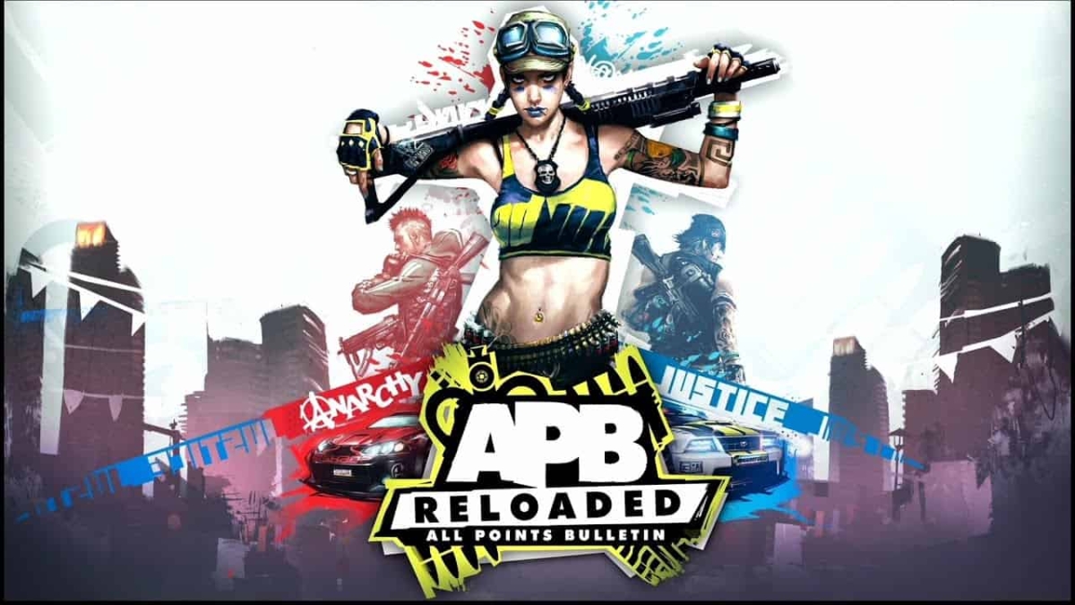 Female character holding a rifle behind her shoulders with stylised cityscape and game logo below