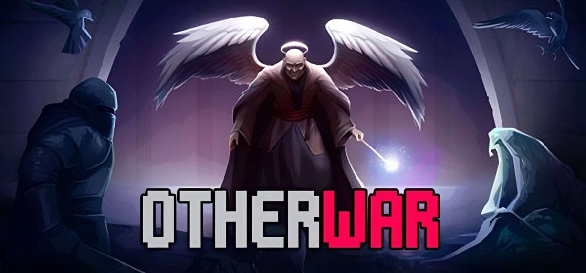 Dark fantasy characters surround illuminated Otherwar game title with a winged figure holding a glowing wand