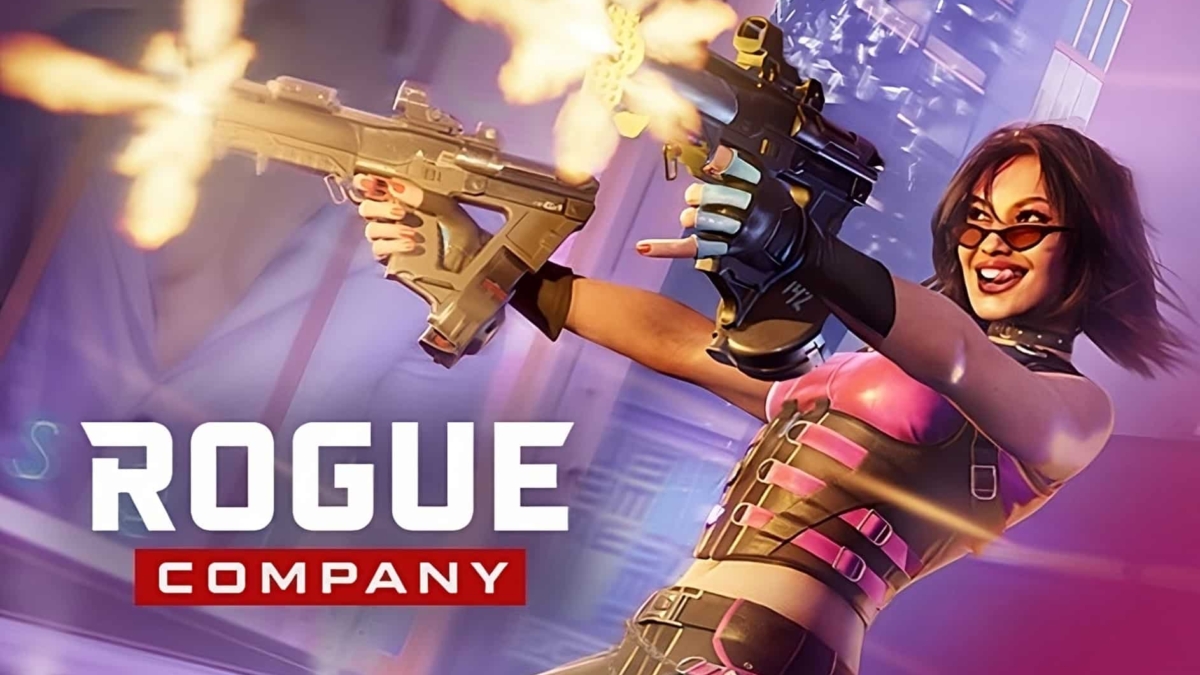 Animated female character wearing sunglasses and tactical gear firing two pistols with muzzle flashes
