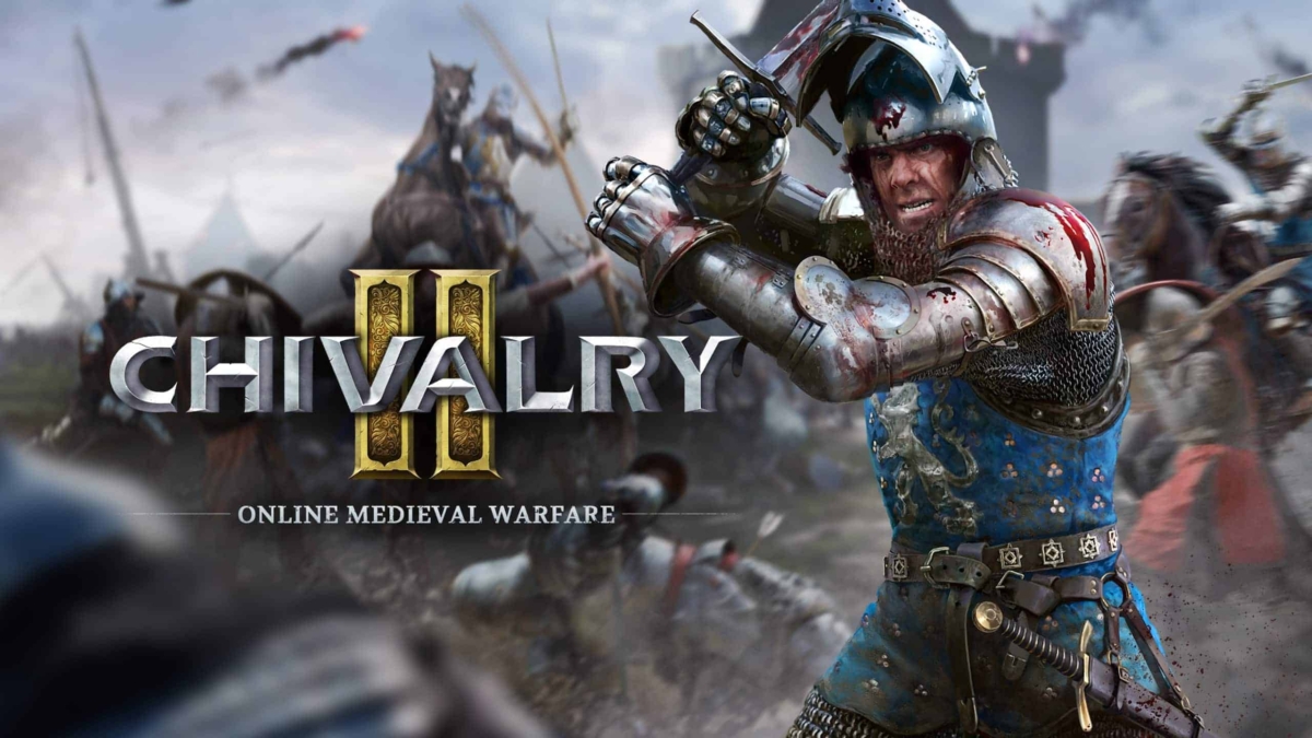 Armoured medieval knight with blood-stained sword in intense battlefield clash