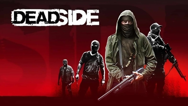 Four armed characters wearing tactical gear and masks stand in front of a red background with the Deadside logo