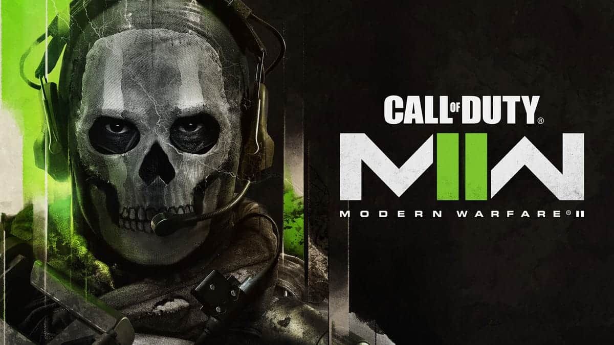 Character wearing skull mask and headset beside Call of Duty Modern Warfare II logo on dark background