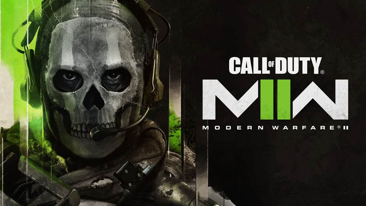 Character wearing skull mask and headset beside Call of Duty Modern Warfare II logo on dark background