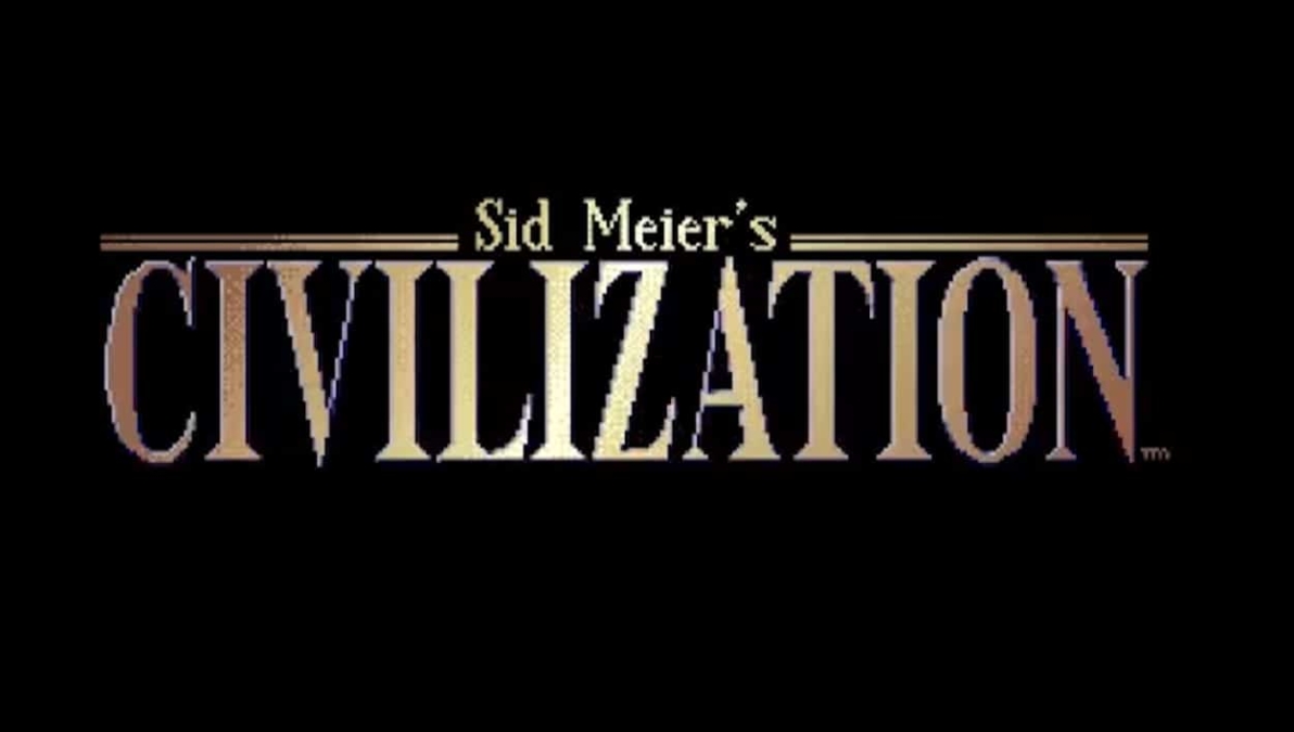 Sid Meier's Civilization logo with brown and beige text on a black background