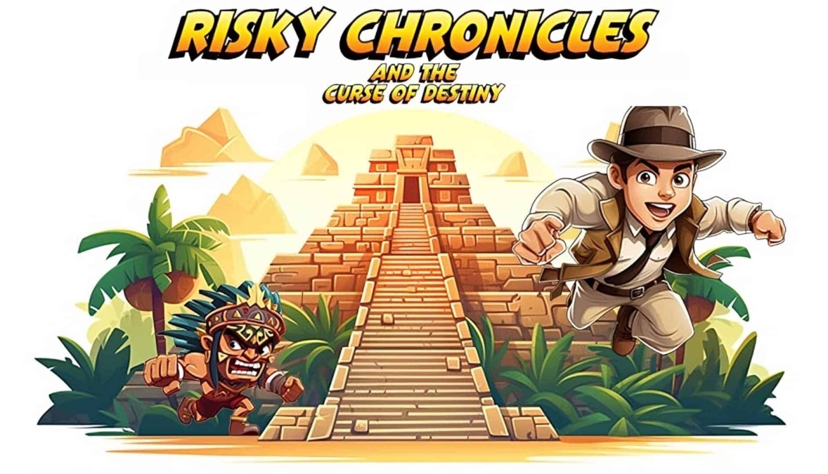 Game cover showing a cartoon adventurer and a tribal warrior running with an ancient pyramid in the background