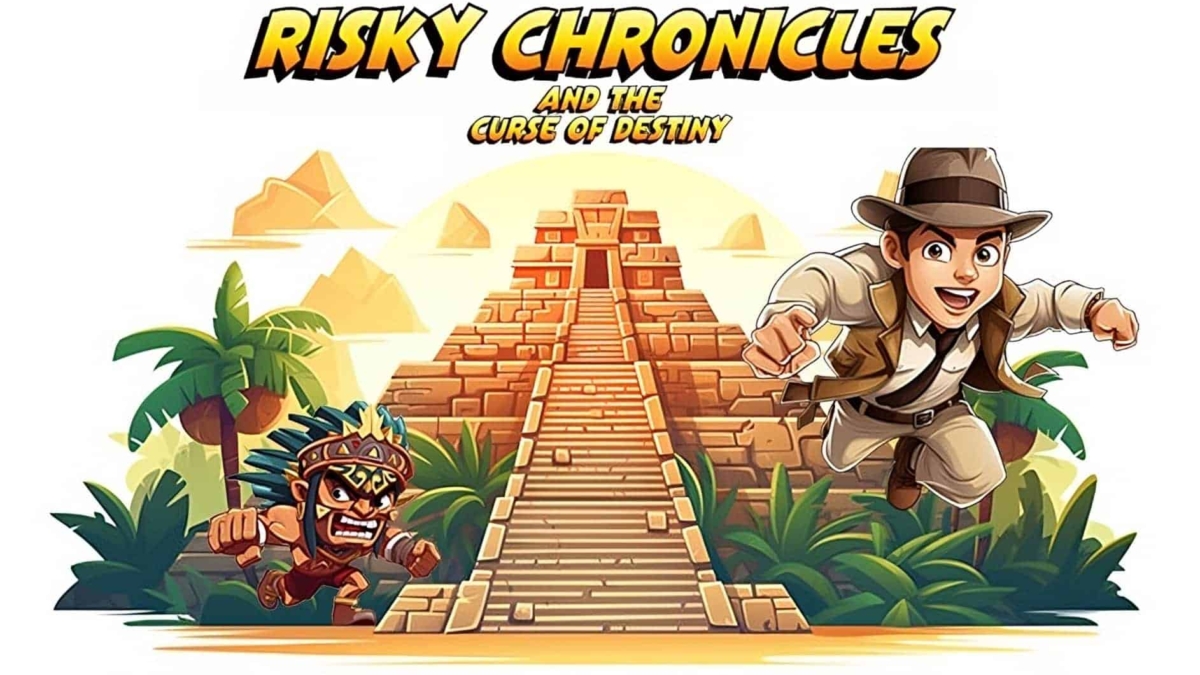 Game cover showing a cartoon adventurer and a tribal warrior running with an ancient pyramid in the background