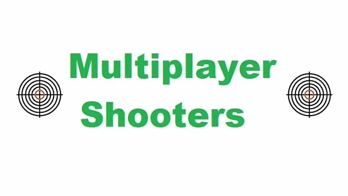 Green text reading 'Multiplayer Shooters' with black shooting target icons on each side
