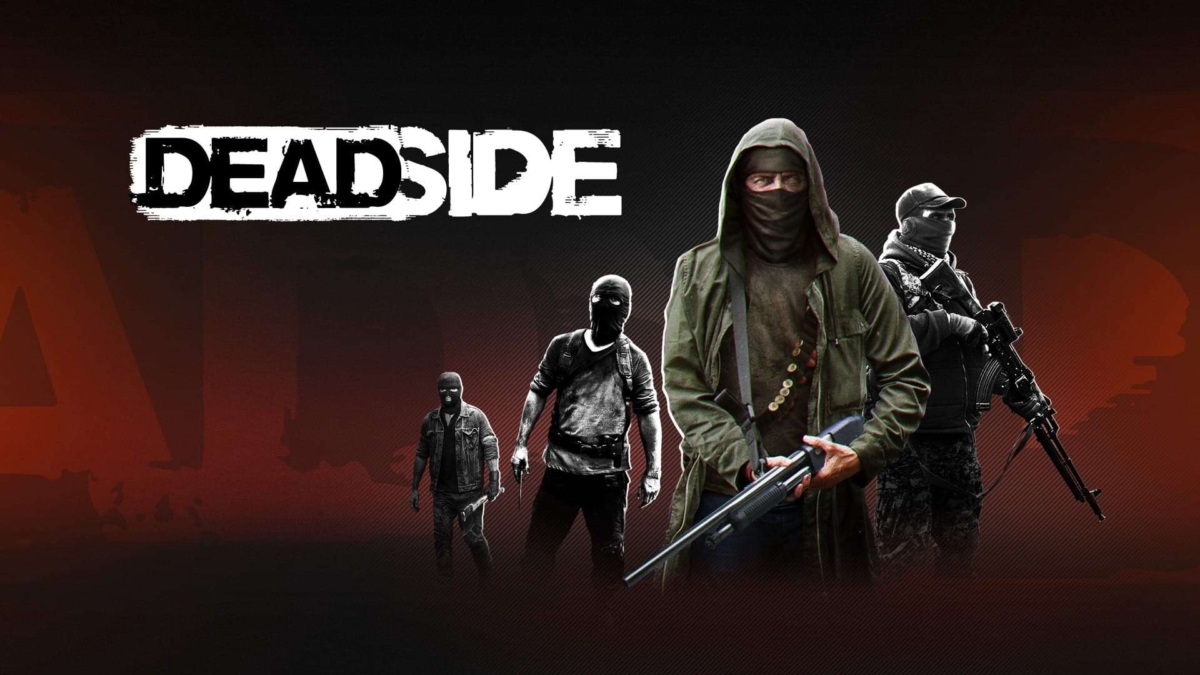 Four armed characters wearing hoodies and masks stand against a dark red and black background with the word Deadside in bold white letters