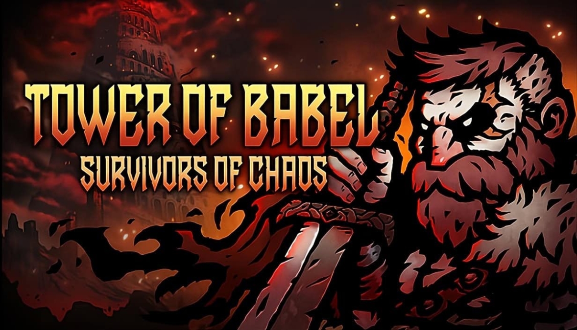 Illustrated title screen showing a bearded warrior holding a club with the text Tower of Babel: Survivors of Chaos