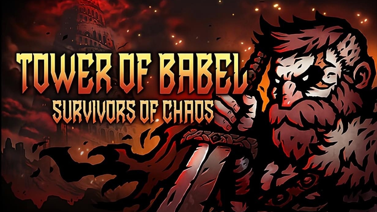 Illustrated title screen showing a bearded warrior holding a club with the text Tower of Babel: Survivors of Chaos