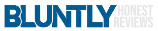 Blue and white logo with the text 'BLUNTLY' in blue and 'HONEST REVIEWS' in white