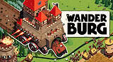 Large medieval-style castle on wheels firing cannons at approaching soldiers in illustrated game scene